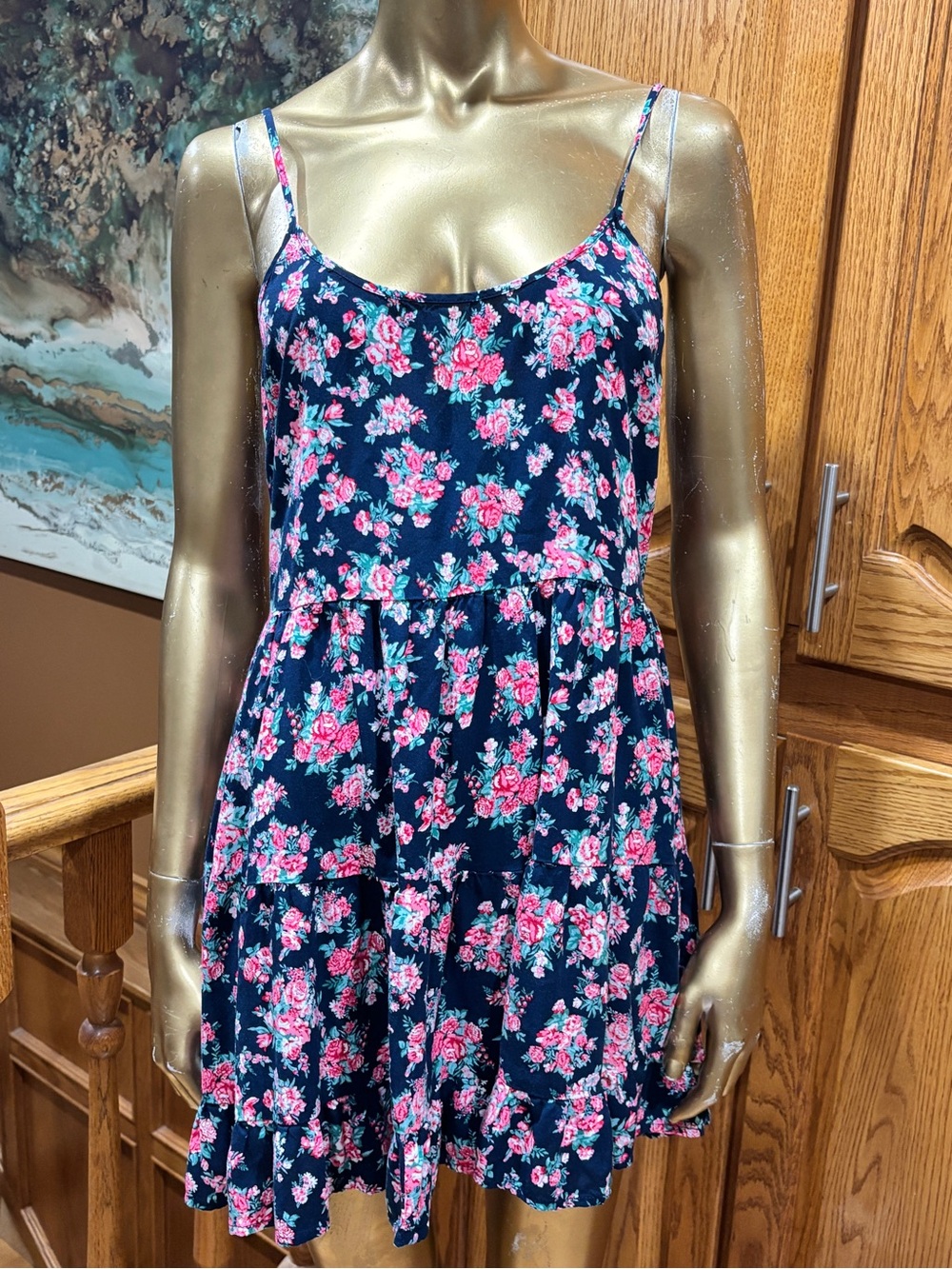 Forever 21 Navy Floral Dress with Pink & Green Accents